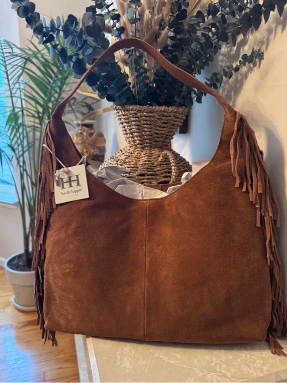 Suede Hobo Bag in Chestnut Brown - NWT, one size - Picture 4 of 9
